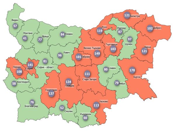 COVID заболеваемост: Половината страна е в оранжево