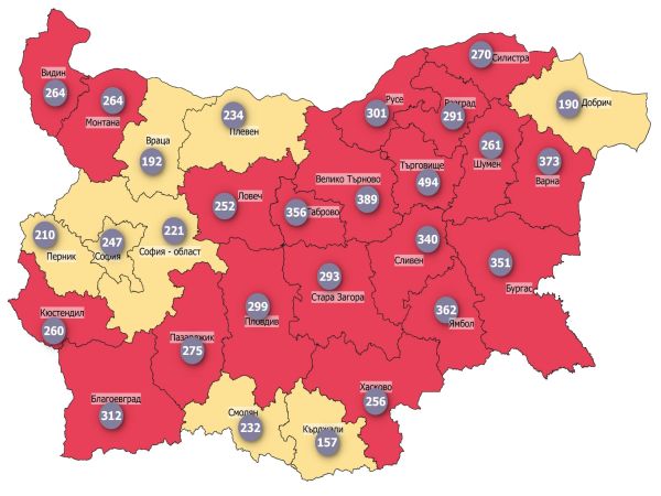 COVID заболеваемост: Страната достигна плато, 20 области са в червено