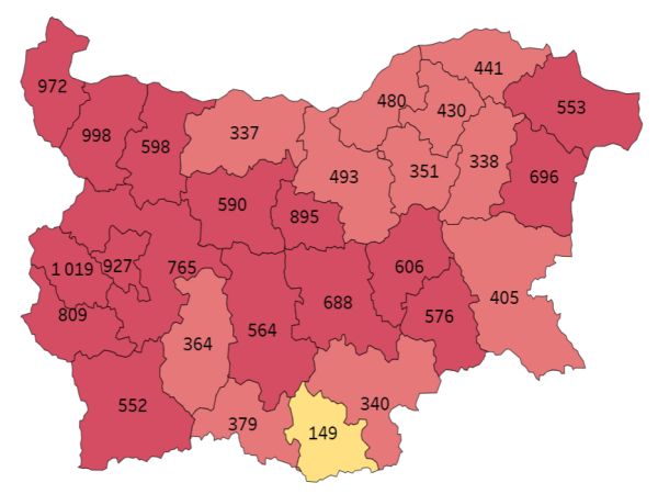 COVID заболеваемост: 16 области в тъмночервено, най-тежко е в Перник