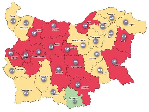 COVID заболеваемост: Рязък скок за два дни, днес две области са в тъмночервено