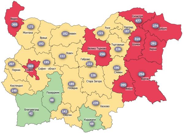 242‱ е средната за страната 14-дневна заболеваемост от COVID-19 към