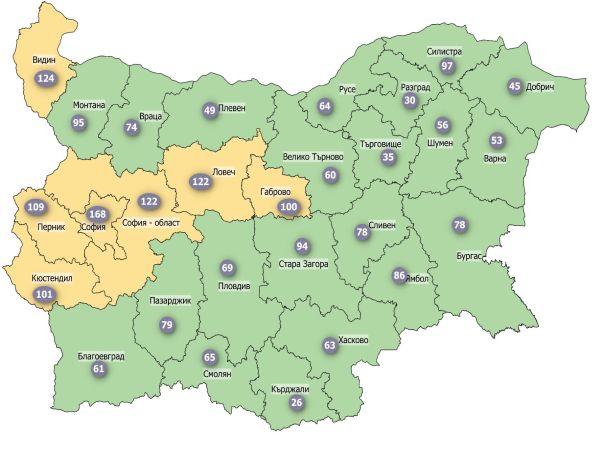 90,5‱ е средната за страната 14-дневна заболеваемост от COVID-19, с