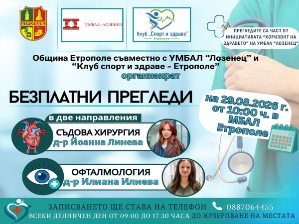 Безплатни съдови и очни прегледи в Етрополе