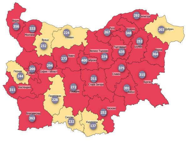 COVID заболеваемост: Само седем области извън червената зона